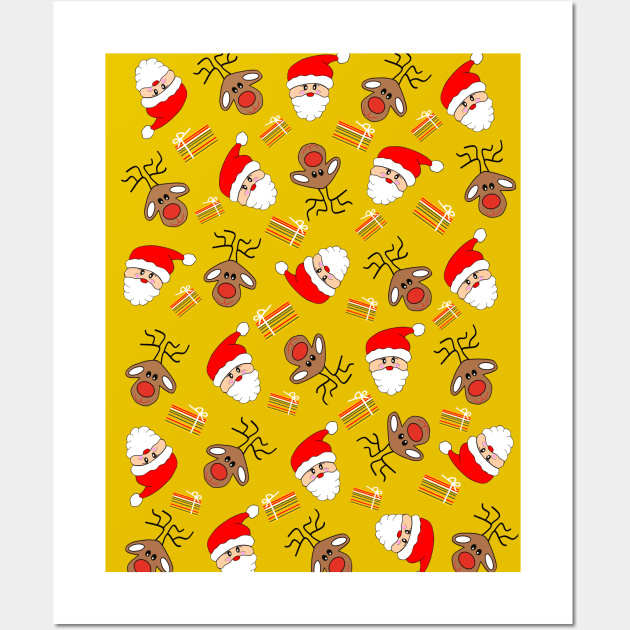 CHRISTMAS Holiday Santa And Reindeer Wall Art by SartorisArt1